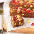 Chocolate Fudge with Glace Cherries, Pistachios and Coconut Royalty Free Stock Photo