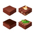 Chocolate fudge. Homemade traditional piece of delicious dessert. Vector