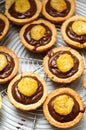 Chocolate ganache and banana tarts Royalty Free Stock Photo