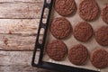 Chocolate gingerbread cookies on the baking sheet. horizontal to Royalty Free Stock Photo