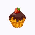 Chocolate glazed muffin with strawberry isolated Royalty Free Stock Photo