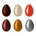 Chocolate, golden, silver Eggs isolated on a white background. Colorful natural ecological product. Healthy food. Easter symbol.