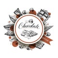 Chocolate hand drawn retro sketch vector label