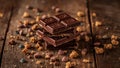 Chocolate Harmony. A Composition of Dark Slabs and Grain Textures on a Wooden Surface. Royalty Free Stock Photo