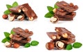 Chocolate with hazelnut and mint leaf isolated on white background. Set or collection Royalty Free Stock Photo