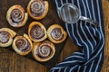 Chocolate hazelnut pinwheels dusted with icing sugar Royalty Free Stock Photo