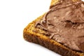 Chocolate hazelnut spread on whole wheat toast isolated Royalty Free Stock Photo