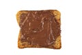 Chocolate hazelnut spread on whole wheat toast isolated Royalty Free Stock Photo