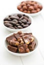 Chocolate, hazelnuts and cocoa beans