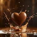 Chocolate heart floating above a splash of brown liquid Royalty Free Stock Photo