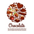 Chocolate heart poster template of confectionery desserts and truffle candy