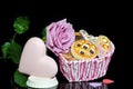 Chocolate heart, rose and cookies on Valentine`s day