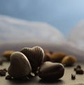 Chocolate hearts with nuts dark photo love valentines control light close up