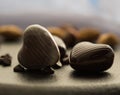 Chocolate hearts with nuts dark photo love valentines control light close up