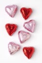 Chocolate hearts in pink and red tinfoil Royalty Free Stock Photo