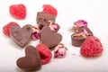 Chocolate hearts, roses and rasberries Royalty Free Stock Photo