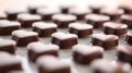 Chocolate hearts in a row on a white surface, AI