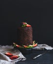 Chocolate high cake with strawberry, dark
