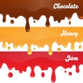 Chocolate, honey, jam drips on white background Royalty Free Stock Photo