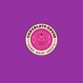 Chocolate house logo. Cafe label. Cupcakes letters in a circle on a purple background.