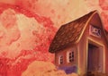 Chocolate house. Watercolor background for children