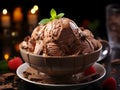 Chocolate ice cream ball in a bowl