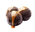 Chocolate ice cream ball with caramel topping