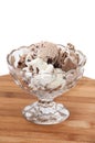 Chocolate ice cream balls served in a crystal bowl Royalty Free Stock Photo