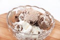 Chocolate ice cream balls served in a crystal bowl Royalty Free Stock Photo