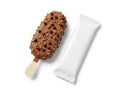 Chocolate ice cream bar with nuts, isolated on white background Royalty Free Stock Photo