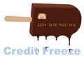 A chocolate ice cream bar on a stick is decorated to look like a credit card