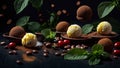 chocolate ice cream brown mint, coffee cold a dark background sweet dessert food delicious Royalty Free Stock Photo