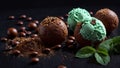 chocolate ice cream brown mint, coffee a dark background sweet dessert food delicious Royalty Free Stock Photo