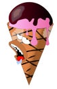 Chocolate ice cream cone with a ball of melting in the heat Royalty Free Stock Photo