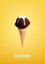 Chocolate Ice cream in the cone, brown, dark chocolate, Pour milk syrup, Vector illustration