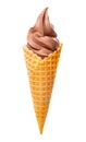 Chocolate ice cream cone isolated on white background Clipping path Royalty Free Stock Photo