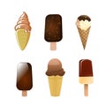 Chocolate ice cream in the cornet and on the stick Royalty Free Stock Photo