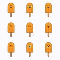 chocolate ice cream icon set vector emoticon. chocolate ice cream cute emoji with face Royalty Free Stock Photo