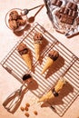 Chocolate ice cream on a metal rack with scoop from stainless stee Royalty Free Stock Photo