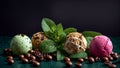 chocolate ice cream with mint, coffee a dark background sweet dessert food delicious Royalty Free Stock Photo