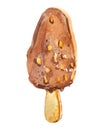 Chocolate ice cream with nuts on stick. Watercolor illustration