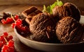 Chocolate Ice Cream with Red Currants in Dish Royalty Free Stock Photo