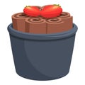 Chocolate ice cream roll icon cartoon vector. Fried food dish