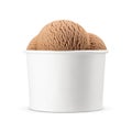 Chocolate ice cream scoops in blank paper cup isolated on white Royalty Free Stock Photo