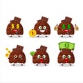 Chocolate ice cream scoops cartoon character with cute emoticon bring money Royalty Free Stock Photo