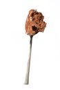 Soft chocolate ice cream in a spoon