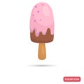 Chocolate ice cream with strawberry glaze clor flat icon Royalty Free Stock Photo