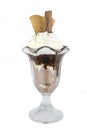 Chocolate ice cream sundae isolated on a white background Royalty Free Stock Photo