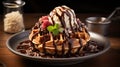 Chocolate Ice Cream Sundae With Waffles And Sauce Royalty Free Stock Photo