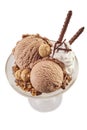 Chocolate ice-cream sundae on white background Royalty Free Stock Photo